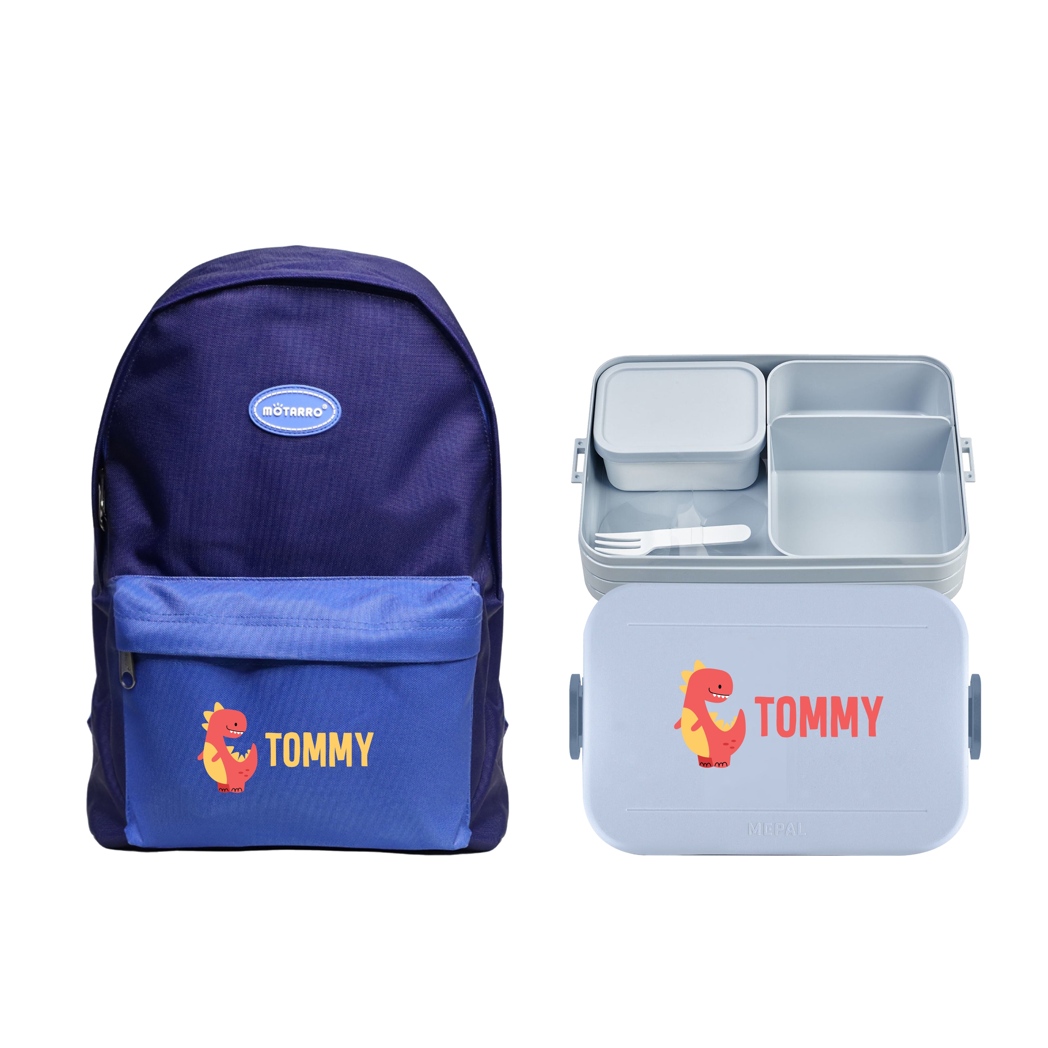 2-Pieces Personalised Lunch Box With Personalised Backpack for kids - Back To School Bundle