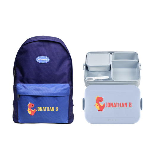 2-Pieces Personalised Lunch Box With Personalised Backpack for kids - Back To School Bundle