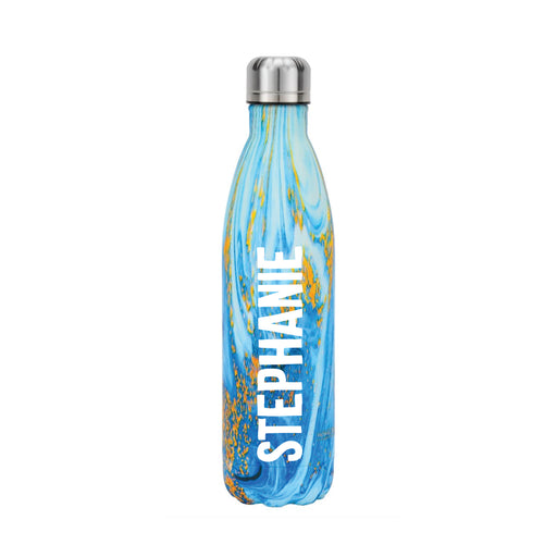 Enjoy personalised hydration on-the-go with a stainless steel reusable water bottle