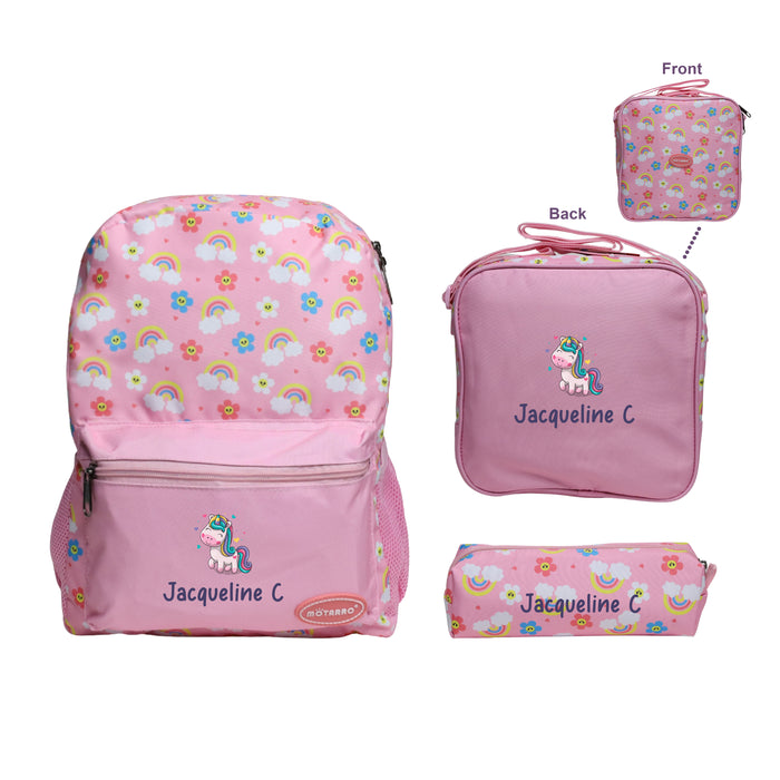 School Bag Bundle - Personalised Backpack with personalised Water Bottle and Pencil Case