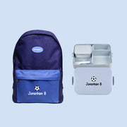 2-Pieces Backpack Bundle Football Design for Kids - Personalised Backpack with Personalised Lunch Box Bag and Water Bottle