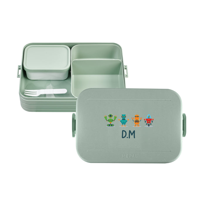 "Large Personalised Lunch box Take a Break - Nordic sage - Robots Design Lunch Box "