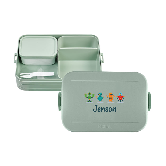 "Large Personalised Lunch box Take a Break - Nordic sage - Robots Design Lunch Box "