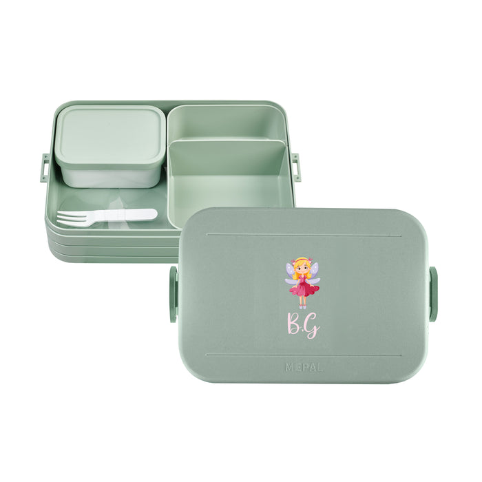 Large Personalised Cute Fairy Princess Design Lunch Box- Nordic sage