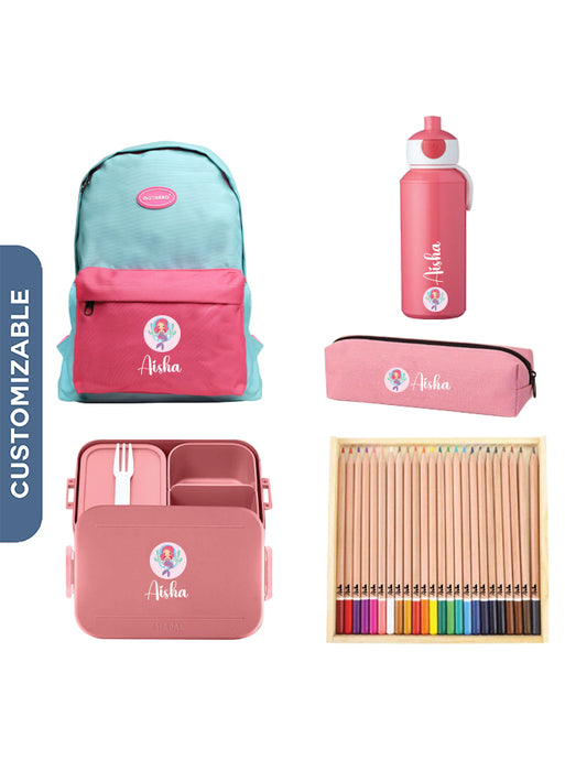 5 Pieces Back To School Bundle - Personalised Backpack, water bottle,Lunch Box,pencil Case and 24 Pencils