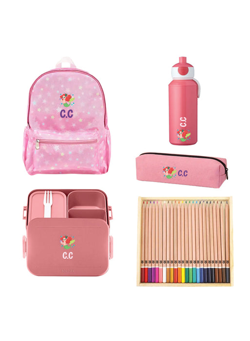 5 Pieces Back To School Bundle - Personalised Backpack, water bottle,Medium Lunch Box,pencil Case and 24 Pencils