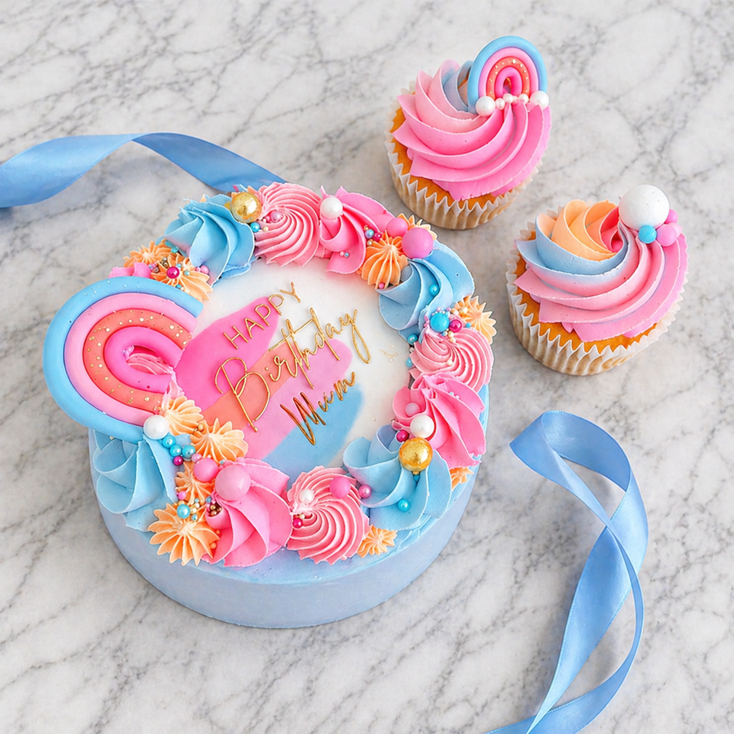 Cotton Candy Clouds Bento Cake with Cupcakes Set