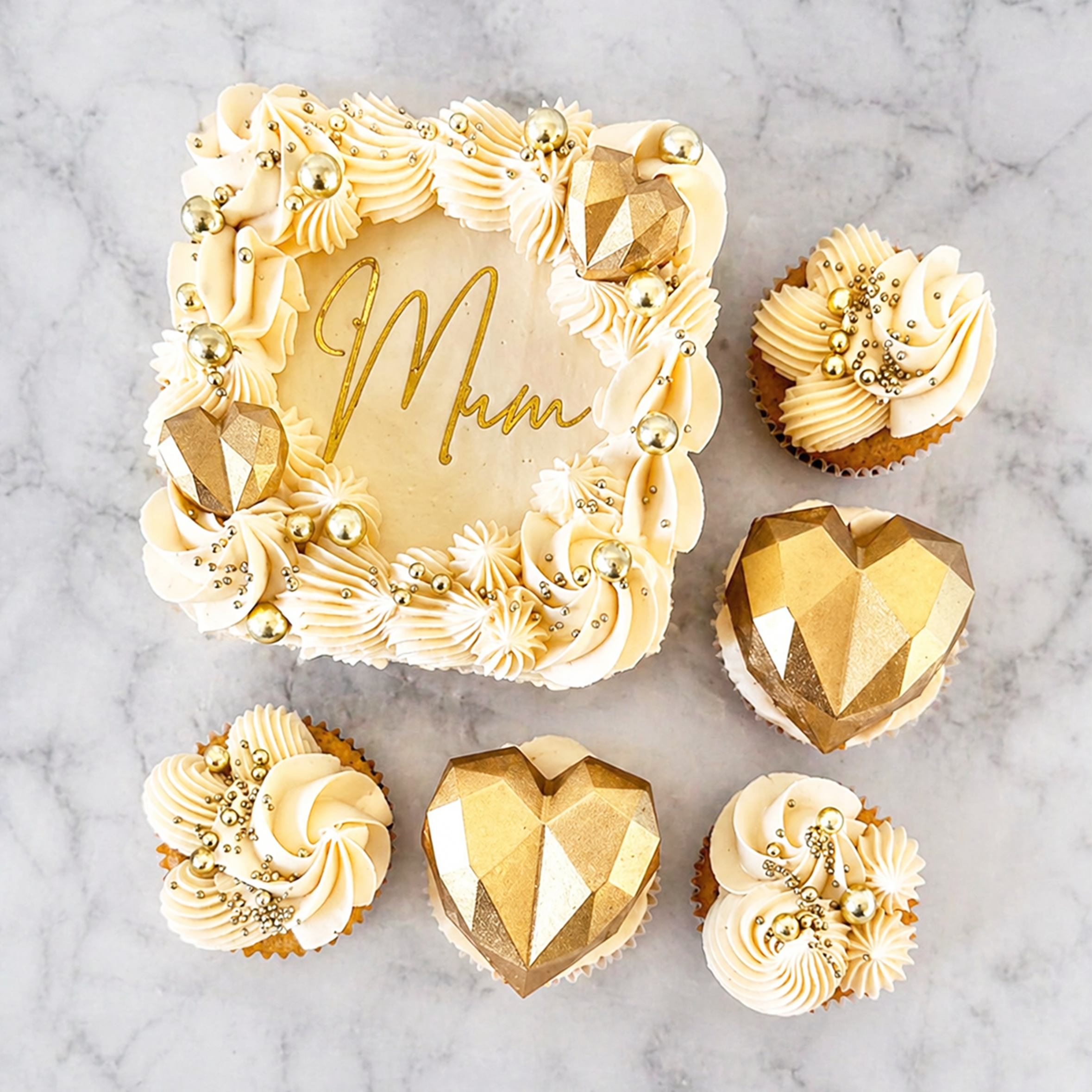 Divine Gold Bento Cake with Cupcakes
