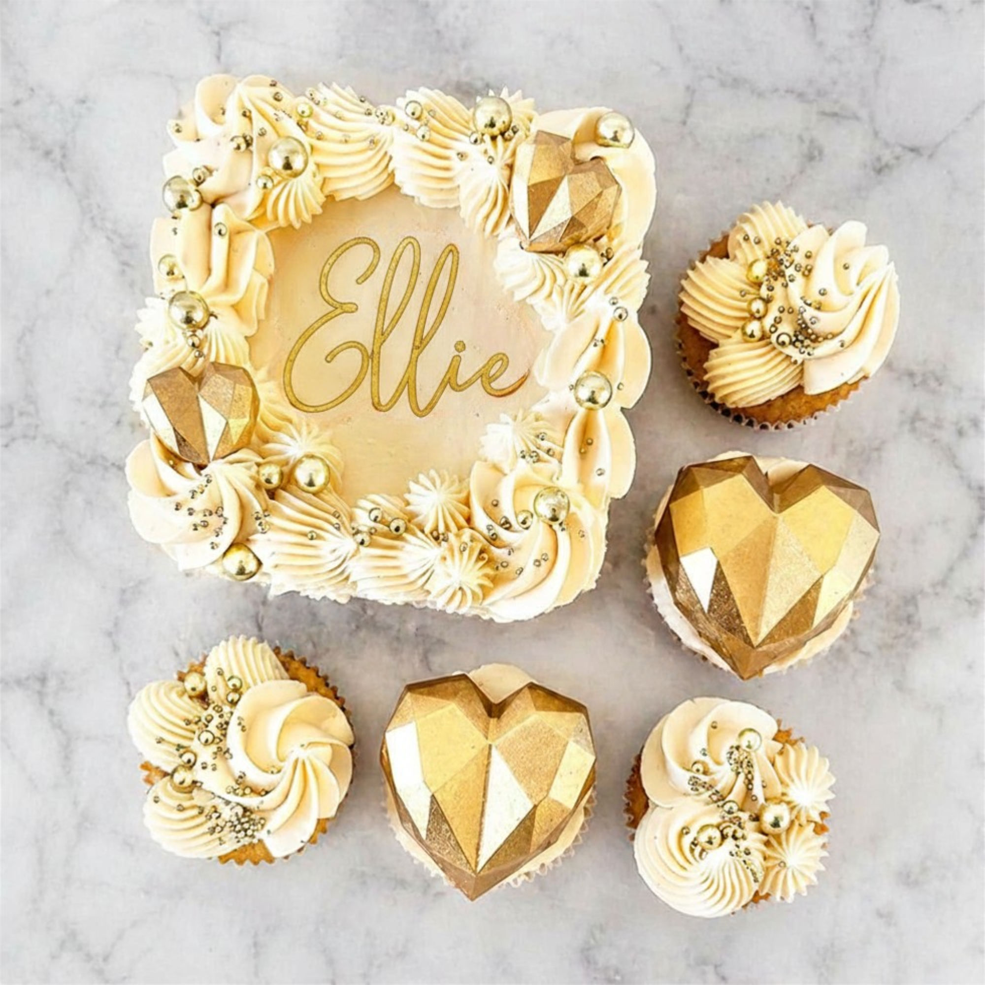 Divine Gold Bento Cake with Cupcakes