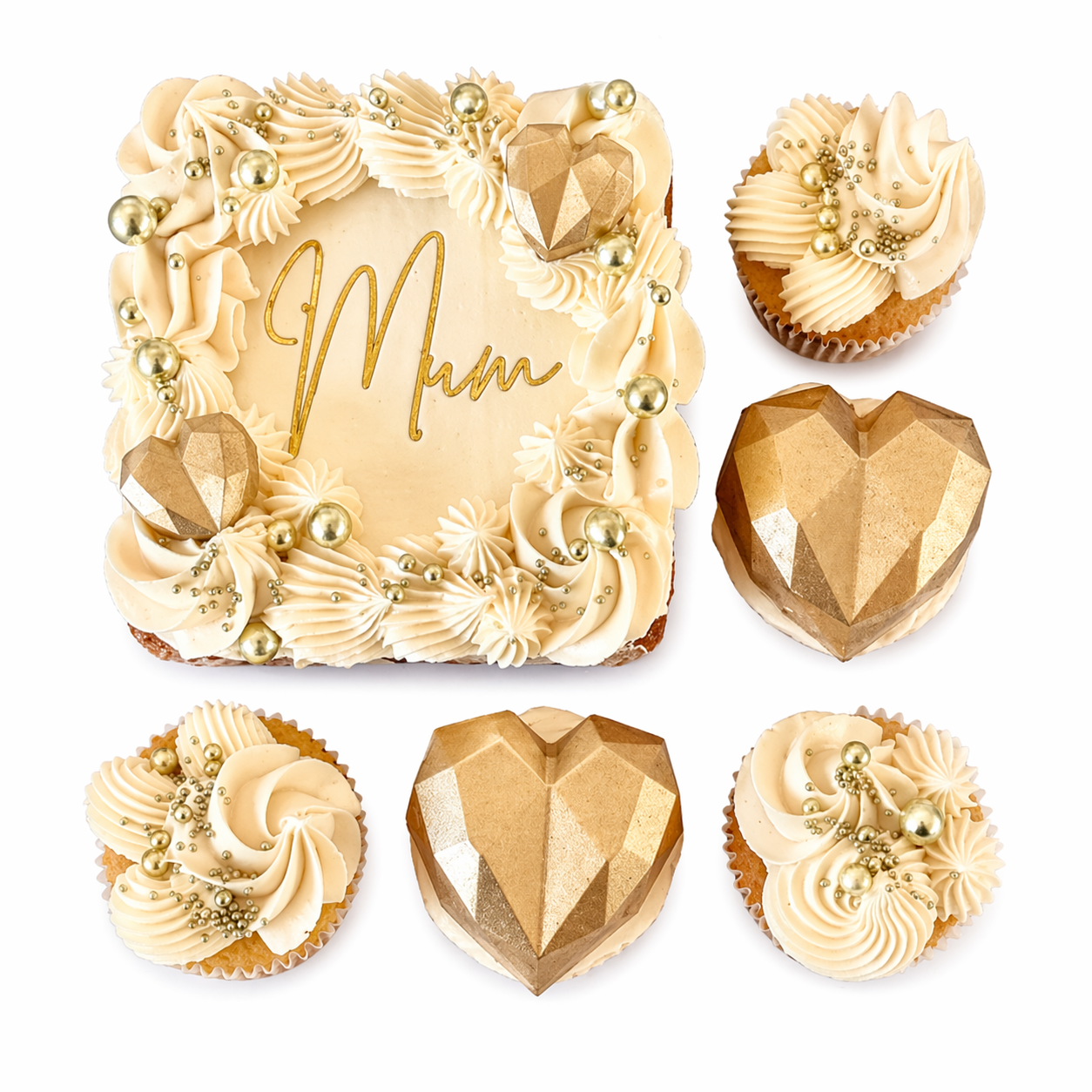 Divine Gold Bento Cake with Cupcakes