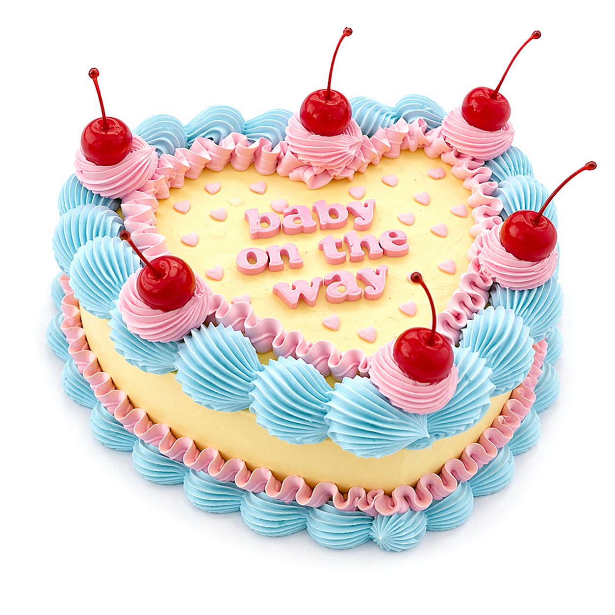 Vintage Cream Heart Cherry Cake