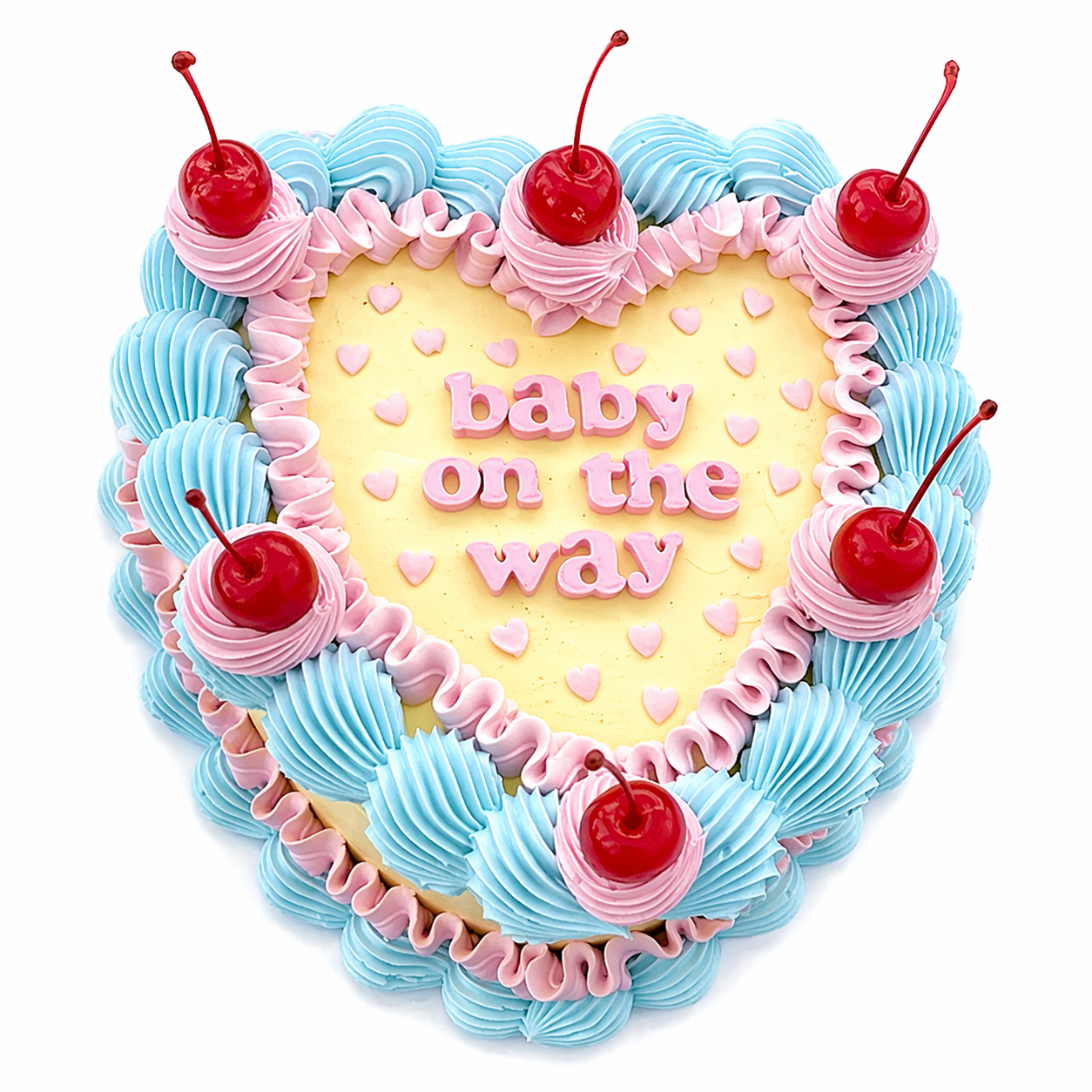 Vintage Cream Heart Cherry Cake