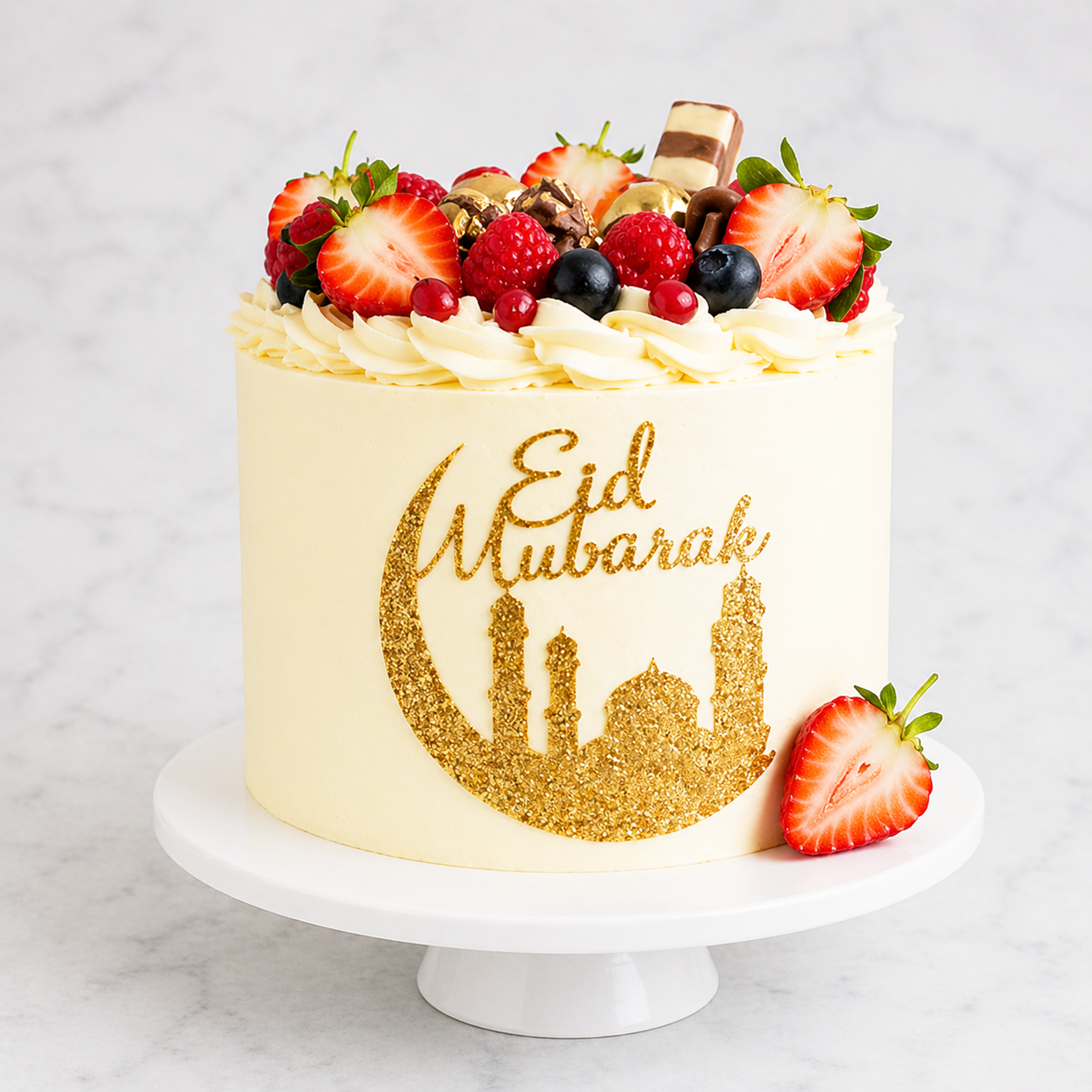 Eid Mubarak Chocolate Fruits Cake