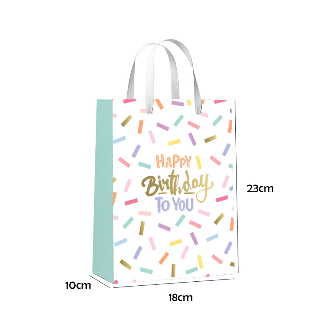 Happy Birthday, White, Confetti, Medium Gift Bag