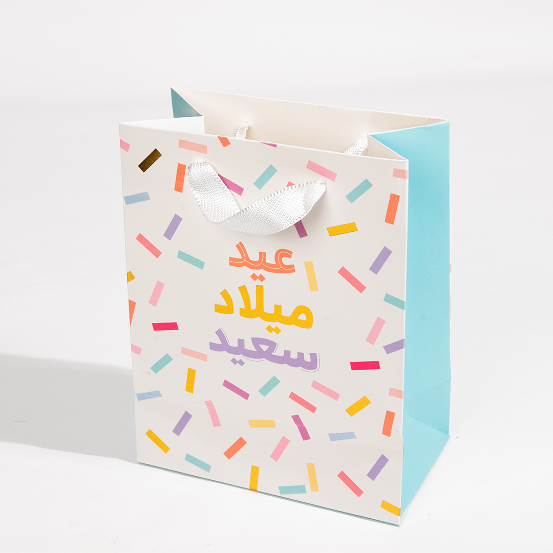 Happy Birthday, White, Confetti, Medium Gift Bag