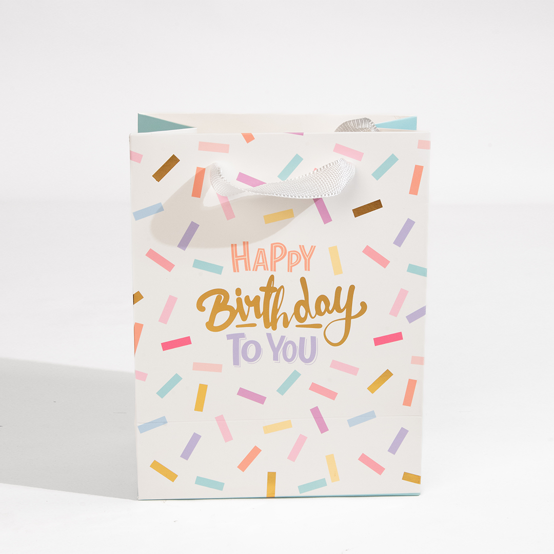 Happy Birthday, White, Confetti, Medium Gift Bag