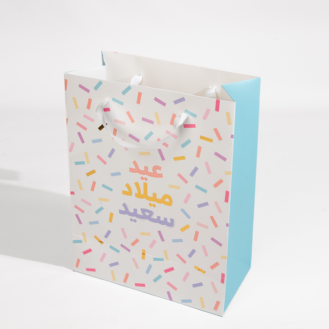 Happy Birthday, White, Confetti, Large Gift Bag