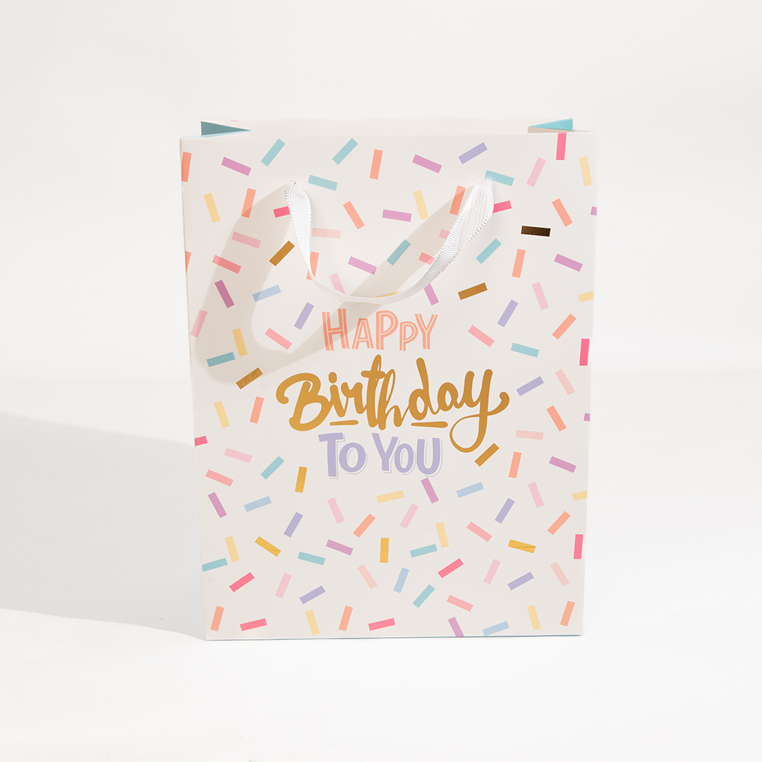 Happy Birthday, White, Confetti, Large Gift Bag