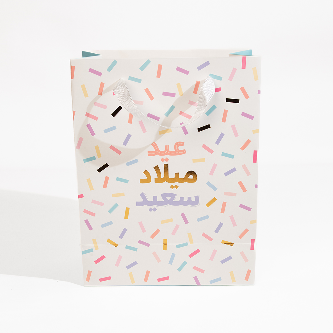 Happy Birthday, White, Confetti, Large Gift Bag