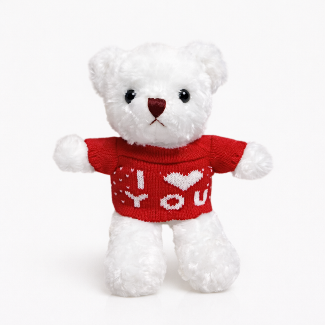 I Love U! White Teddy Bear, Valentine’s Plush with Red Shirt