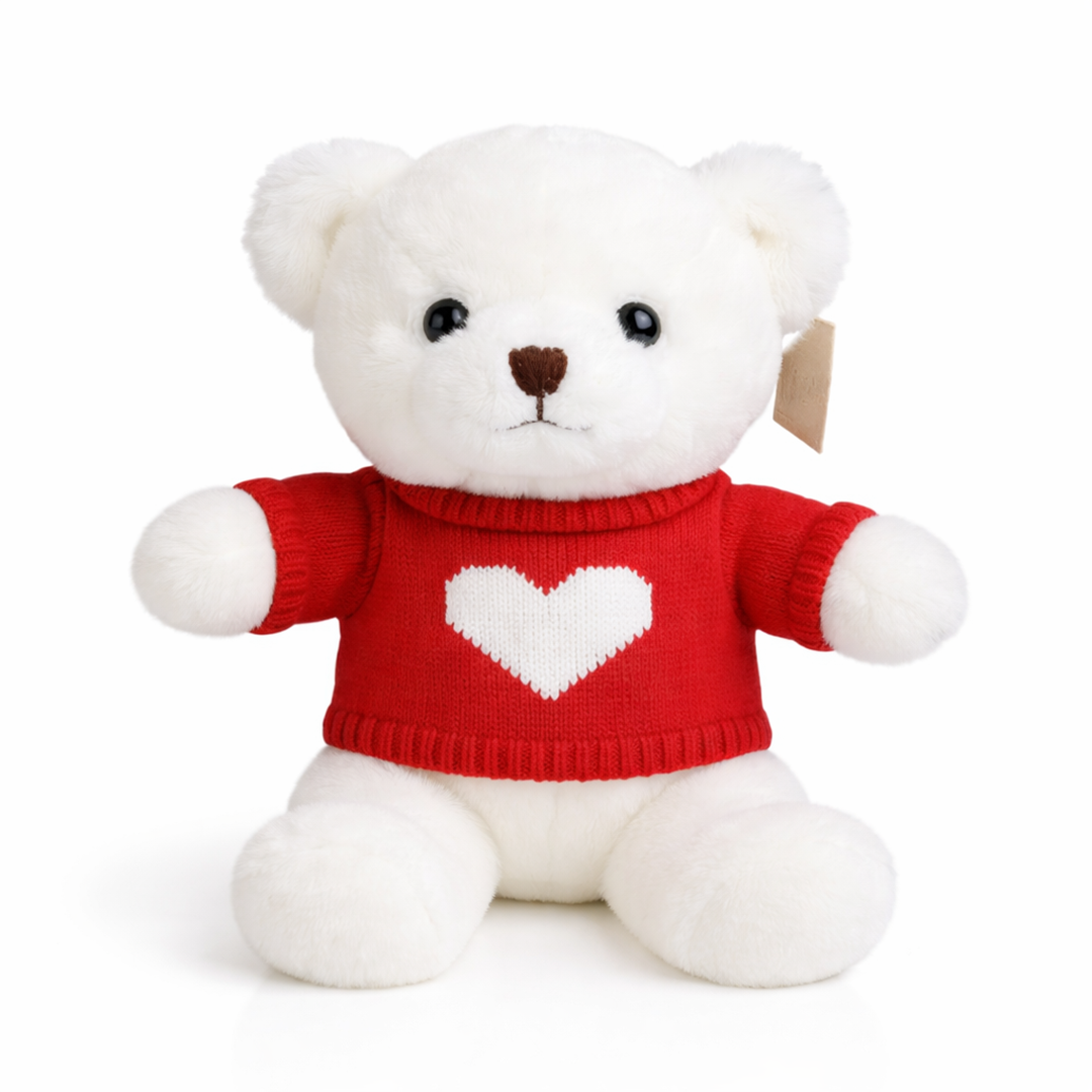Sweetheart, White Teddy Bear with Red Heart Sweater