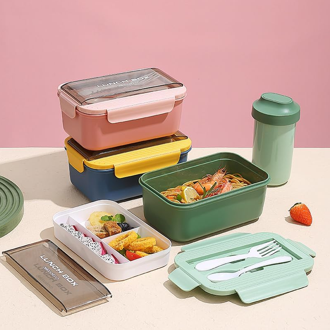 Colorful Bento Lunch Container with Water Bottle
