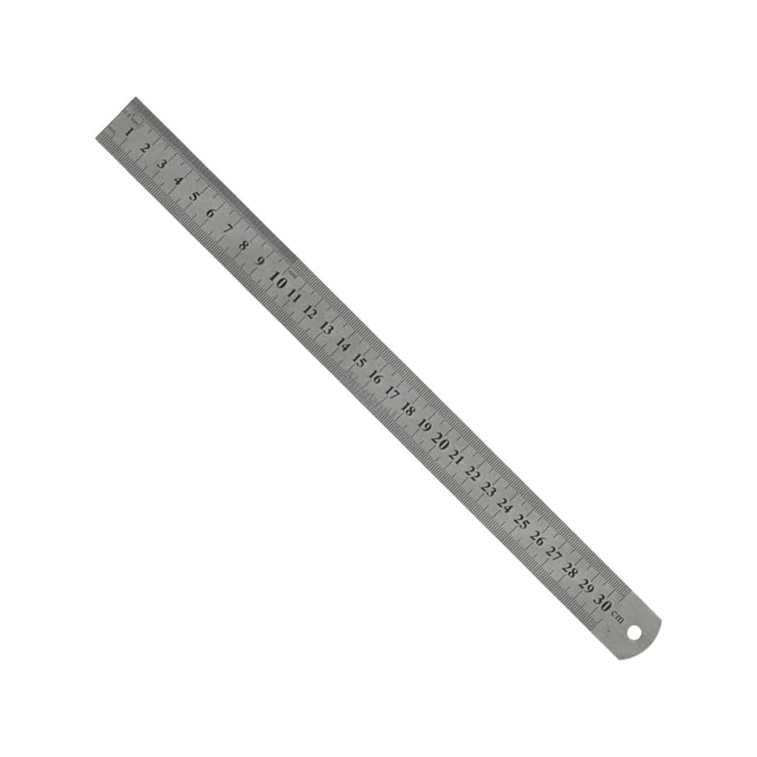 30cm Stainless Steel Ruler, Non-Slip Grip, Metric & Inch Double-Sided Scale