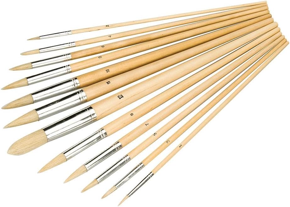 Premium Artist Paint Brush Set – 12pcs Round Natural Bristle Brushes