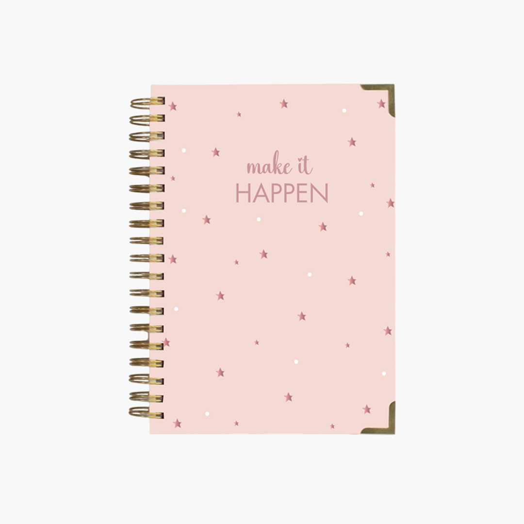 Make It Happen, Pink with Gold Star Accents Notebook