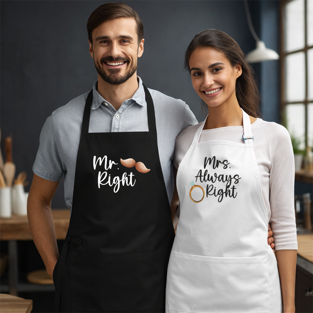Mr Right & Mrs Always Right Aprons for Couples