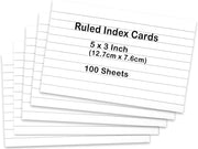 Ruled Index Cards 5x3 Inch, 100 Pack White