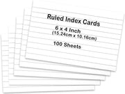 Ruled Index Cards 6x4 Inch, 100 Pack White