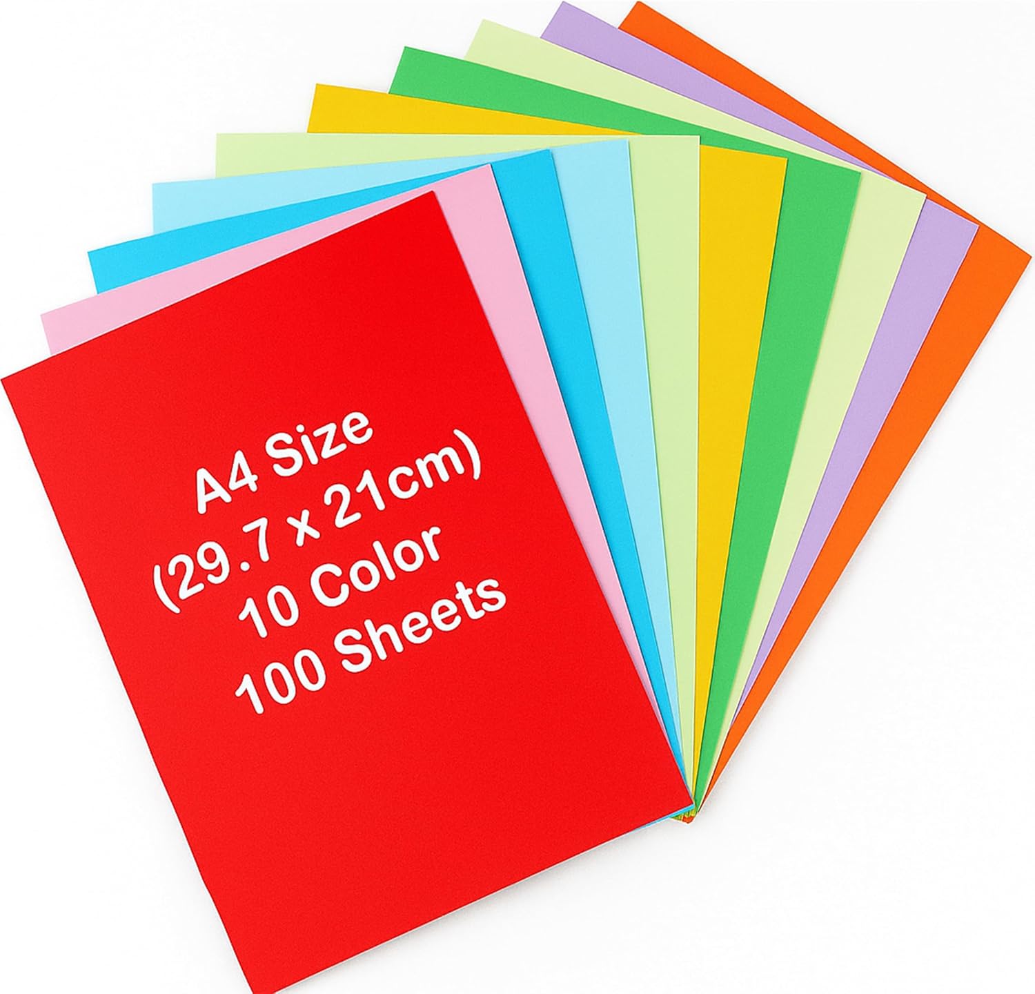 A4 Colored Cardstock Craft Paper 100 Sheets – 10 Assorted Colors, 80 GSM