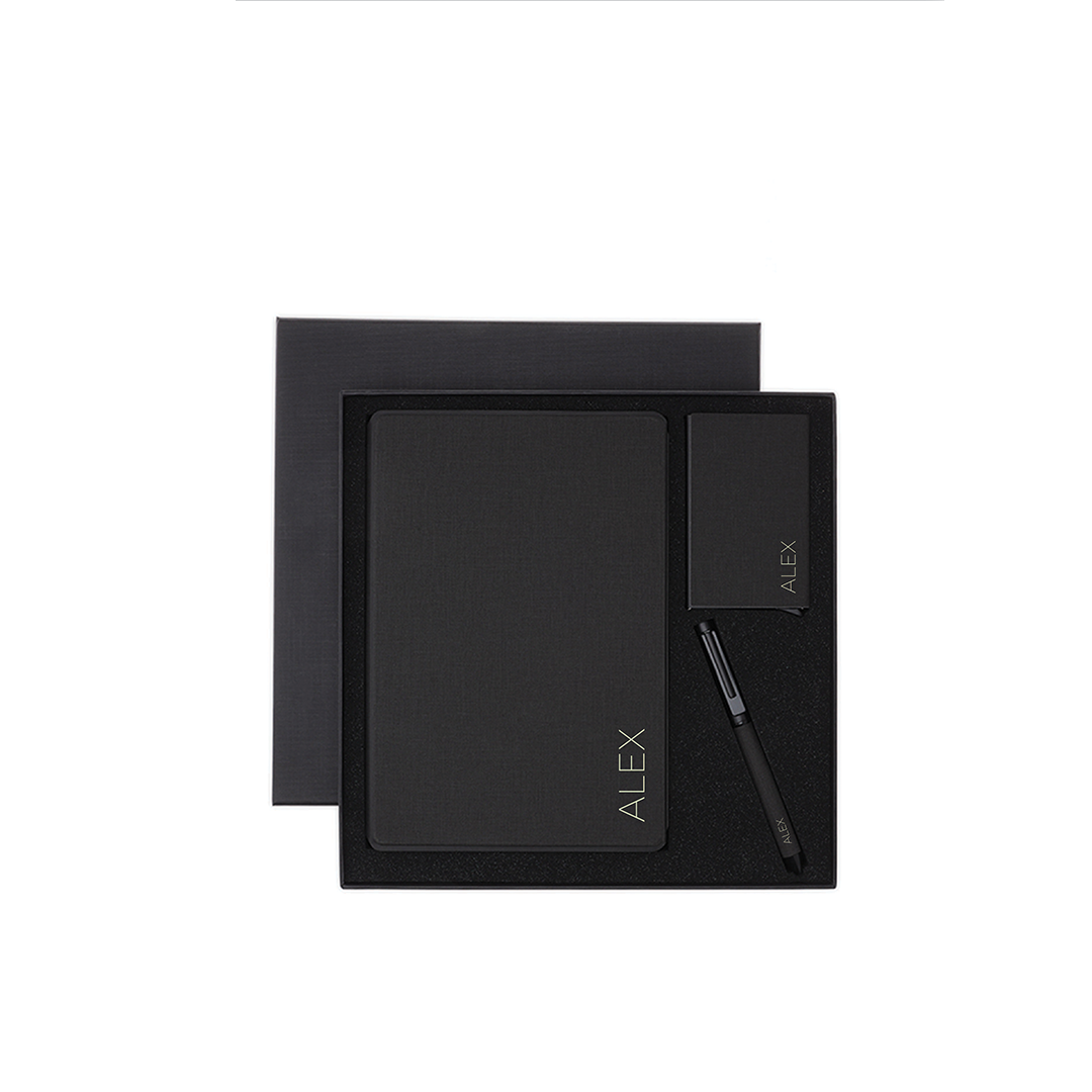 Personalised TESSIN - CHANGE ZERO Sustainable Gift Set with Refillable Notebook, Pen & Cardholder - Black