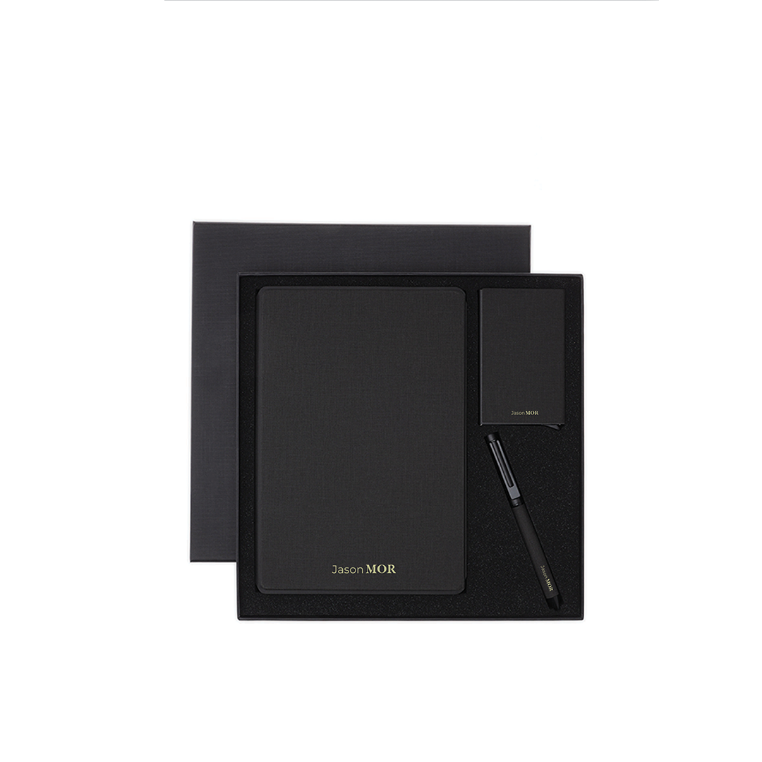 Personalised TESSIN - CHANGE ZERO Sustainable Gift Set with Refillable Notebook, Pen & Cardholder - Black