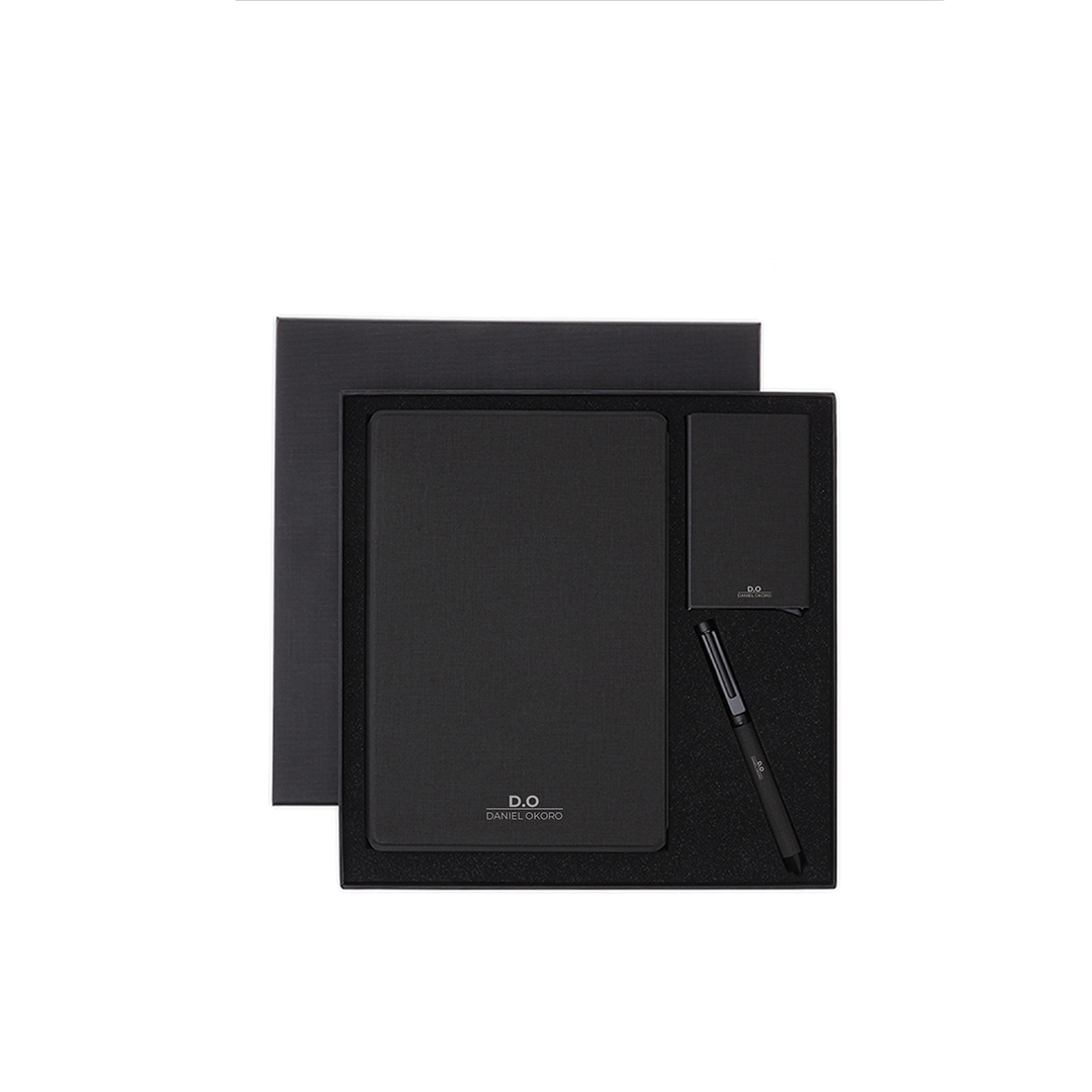 Personalised TESSIN - CHANGE ZERO Sustainable Gift Set with Refillable Notebook, Pen & Cardholder - Black