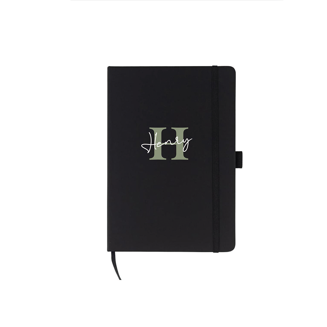 Personalised JURSI - Giftology A5 PU Notebook with Pen Loop - Black
