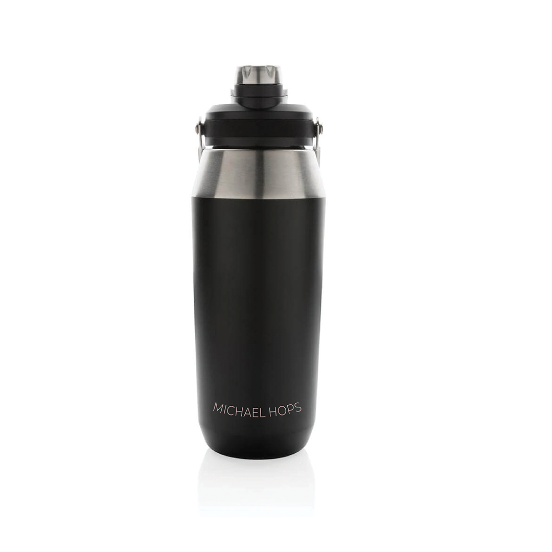 Personalised USLAR - Hans Larsen Vacuum Bottle with Solid Handle and Dual Lid - 1L - Black