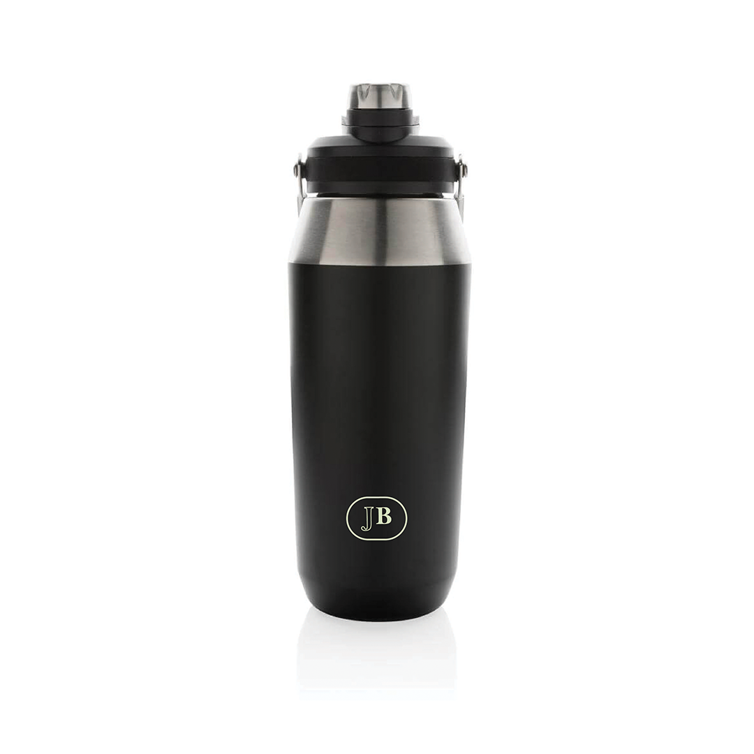 Personalised USLAR - Hans Larsen Vacuum Bottle with Solid Handle and Dual Lid - 1L - Black