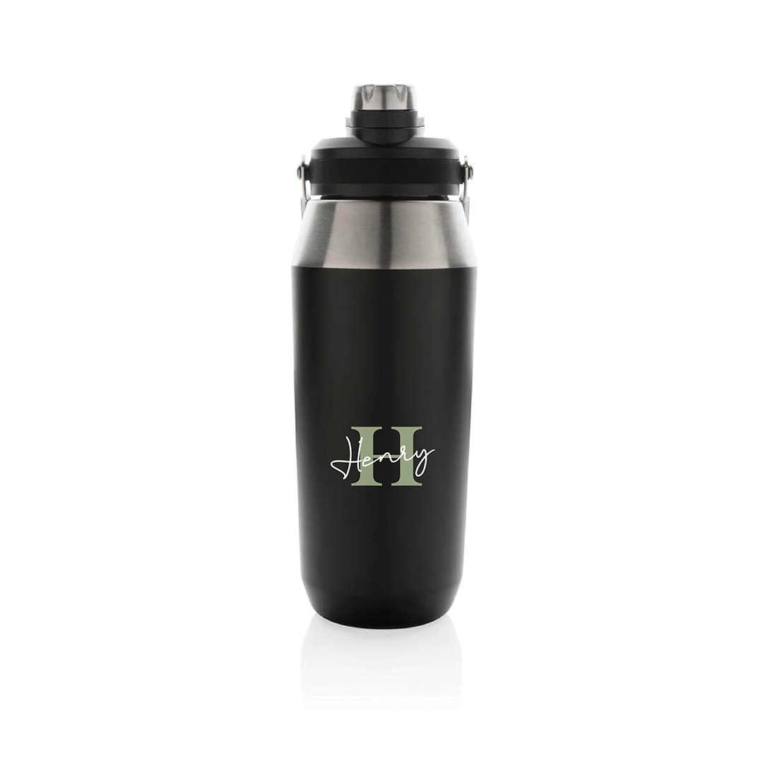 Personalised USLAR - Hans Larsen Vacuum Bottle with Solid Handle and Dual Lid - 1L - Black