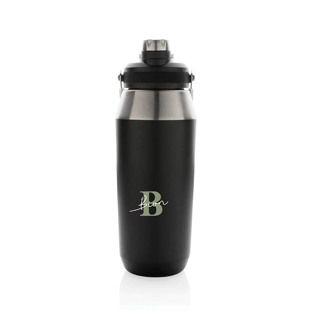 Personalised USLAR - Hans Larsen Vacuum Bottle with Solid Handle and Dual Lid - 1L - Black