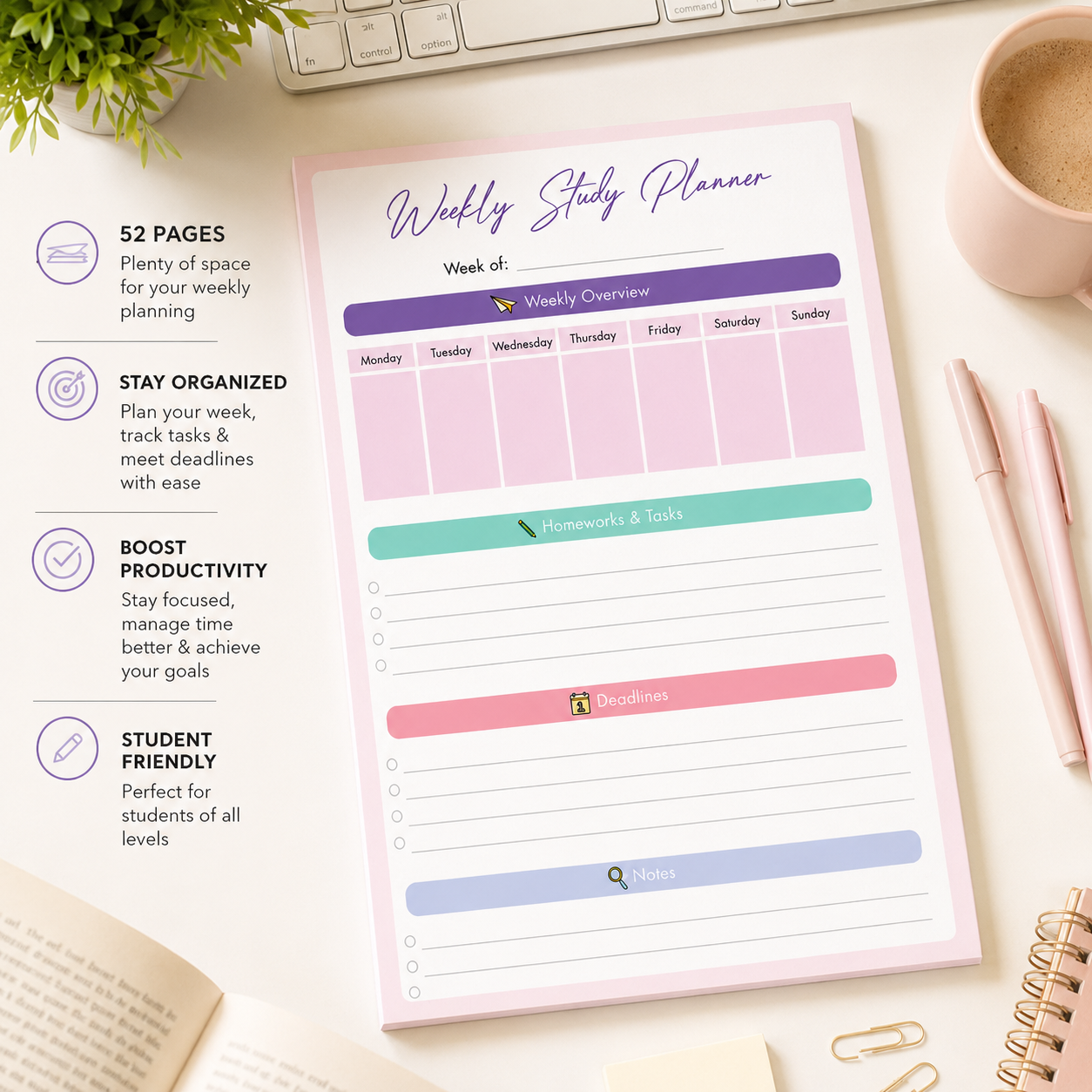 Share The Love Weekly Study Planner | 21 × 29.7 cm