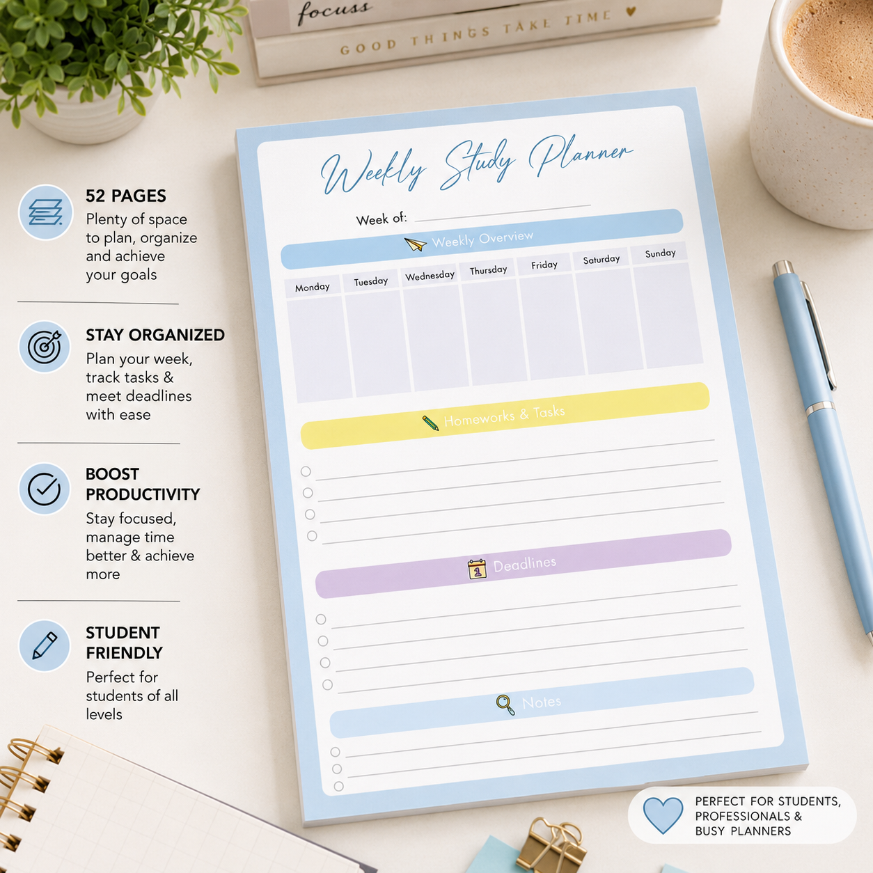 Share The Love Weekly Study Planner Pad | 21 × 29.7 cm