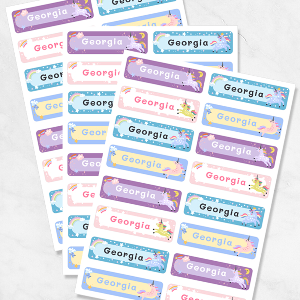 Magical Unicorn Name Labels – Personalized Back-to-School Stickers