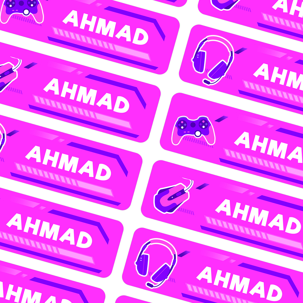 Gamer Vibes Name Stickers – Personalized Labels for School Gear