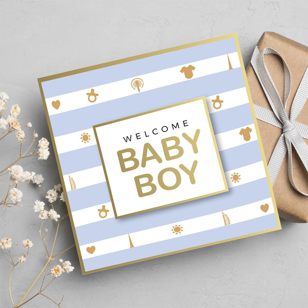 Welcome Baby Boy Gold Foil Greeting Card