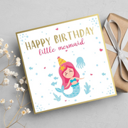 Happy Birthday Little Mermaid Gold Foil Card