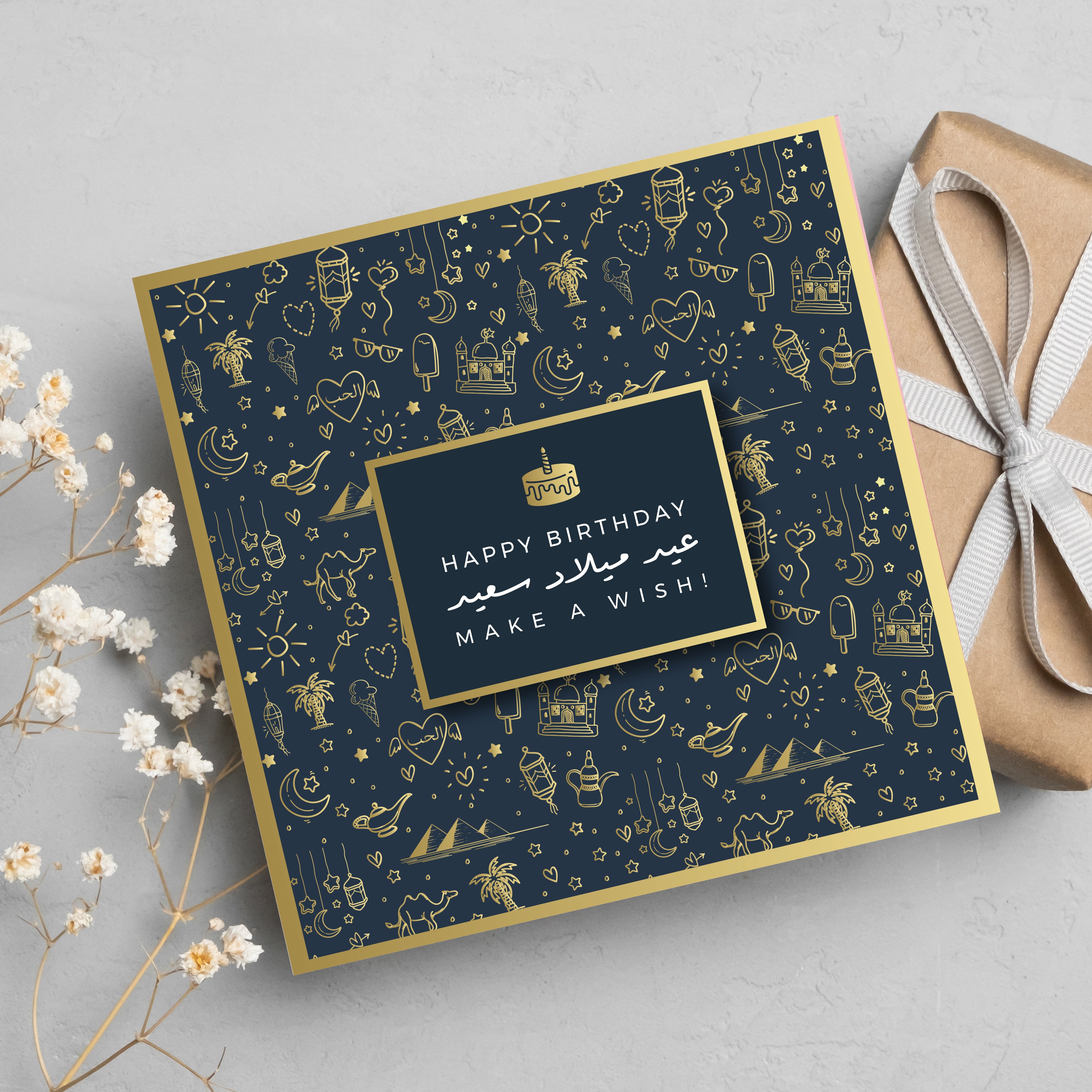 Happy Birthday, Make A Wish!, Navy Blue Birthday Gold Foil Greeting Card
