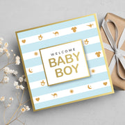 Welcome Baby Boy, New Born Gold Foil Greeting Card
