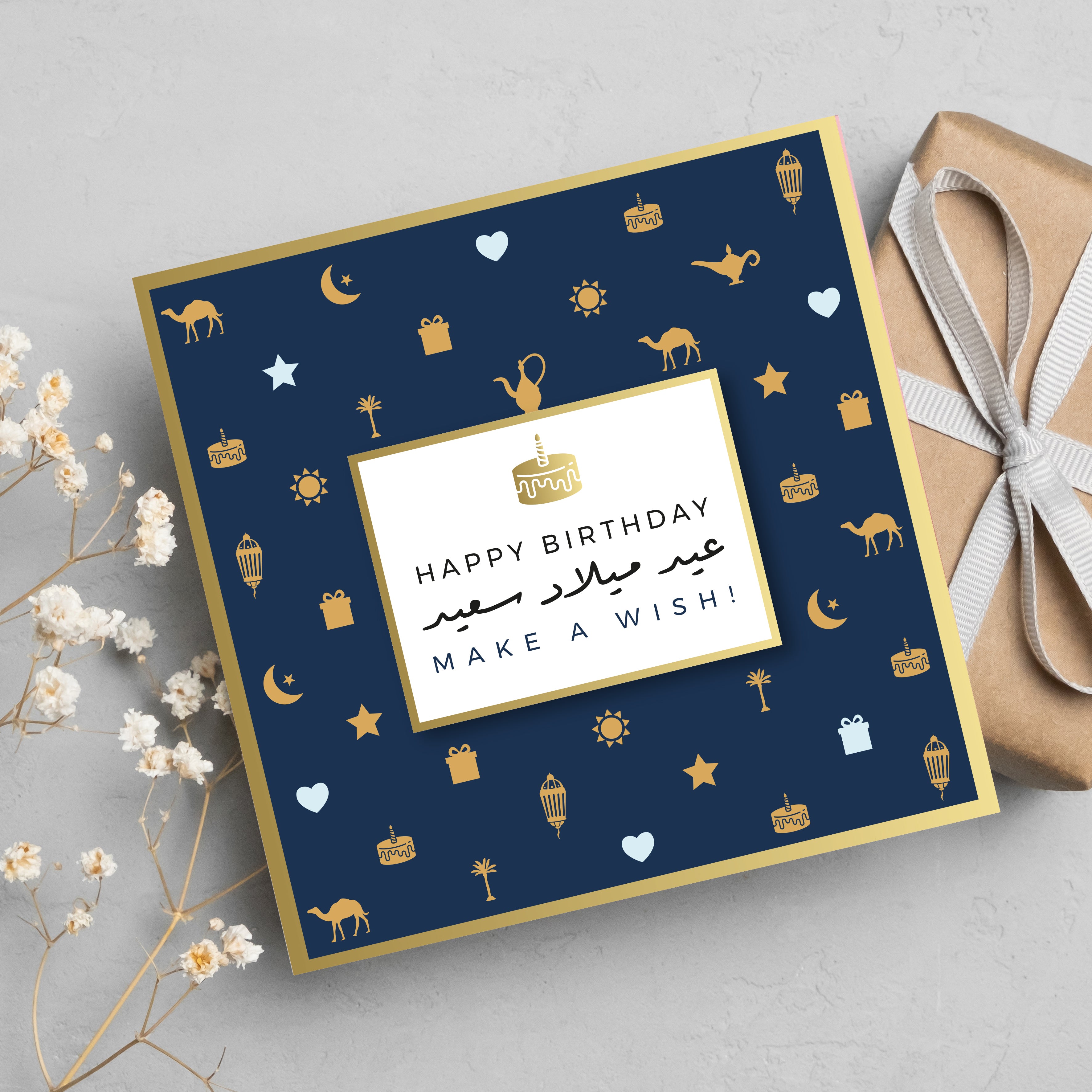 Happy Birthday, Make A Wish!, Navy Blue/Gold Birthday Gold Foil Greeting Card